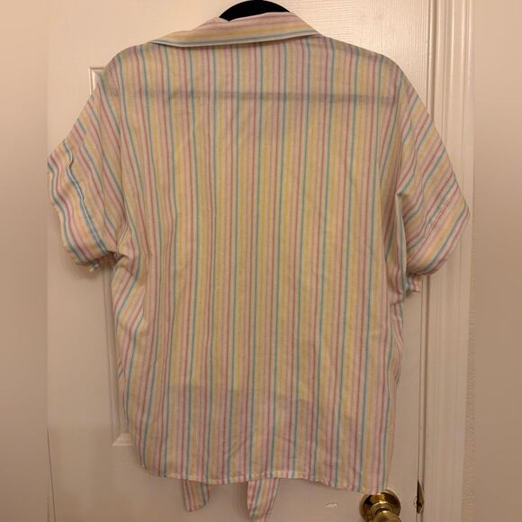 Vintage 80s Pastel Stripe Tie Front Shirt Ms Tops California Retro Size 14 - Picture 5 of 6